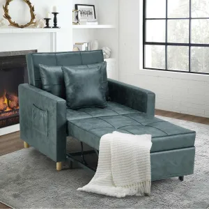 Seamus 40" Wide Tufted Genuine Leather Convertible Chair Steelside™ Body Fabric: Dark Teal Faux Leather