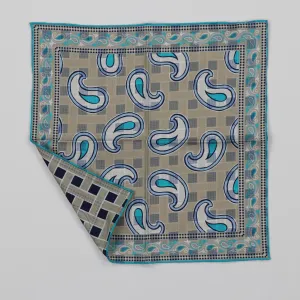 Seaward & Stearn Reversible Pocket Square - Tan/Teal Paisley