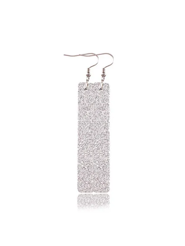 Sequined Rectangular PU Leather Earrings