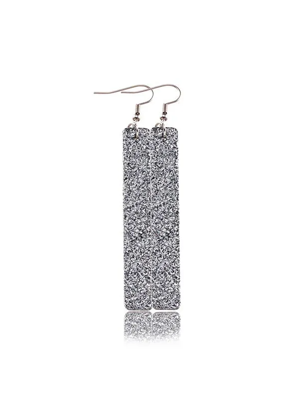 Sequined Rectangular PU Leather Earrings