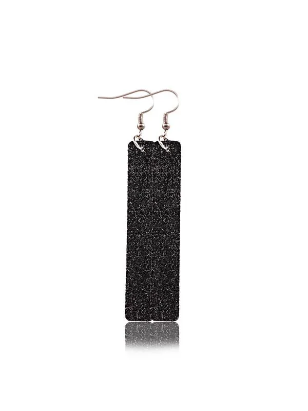 Sequined Rectangular PU Leather Earrings