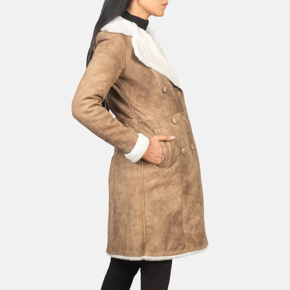 Sheen Double Breasted Shearling Leather Coat