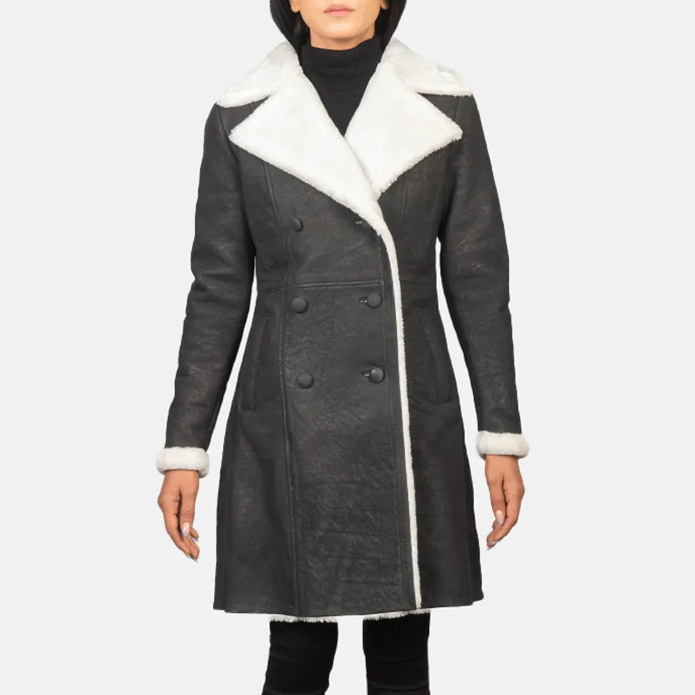 Sheen Double Breasted Shearling Leather Coat
