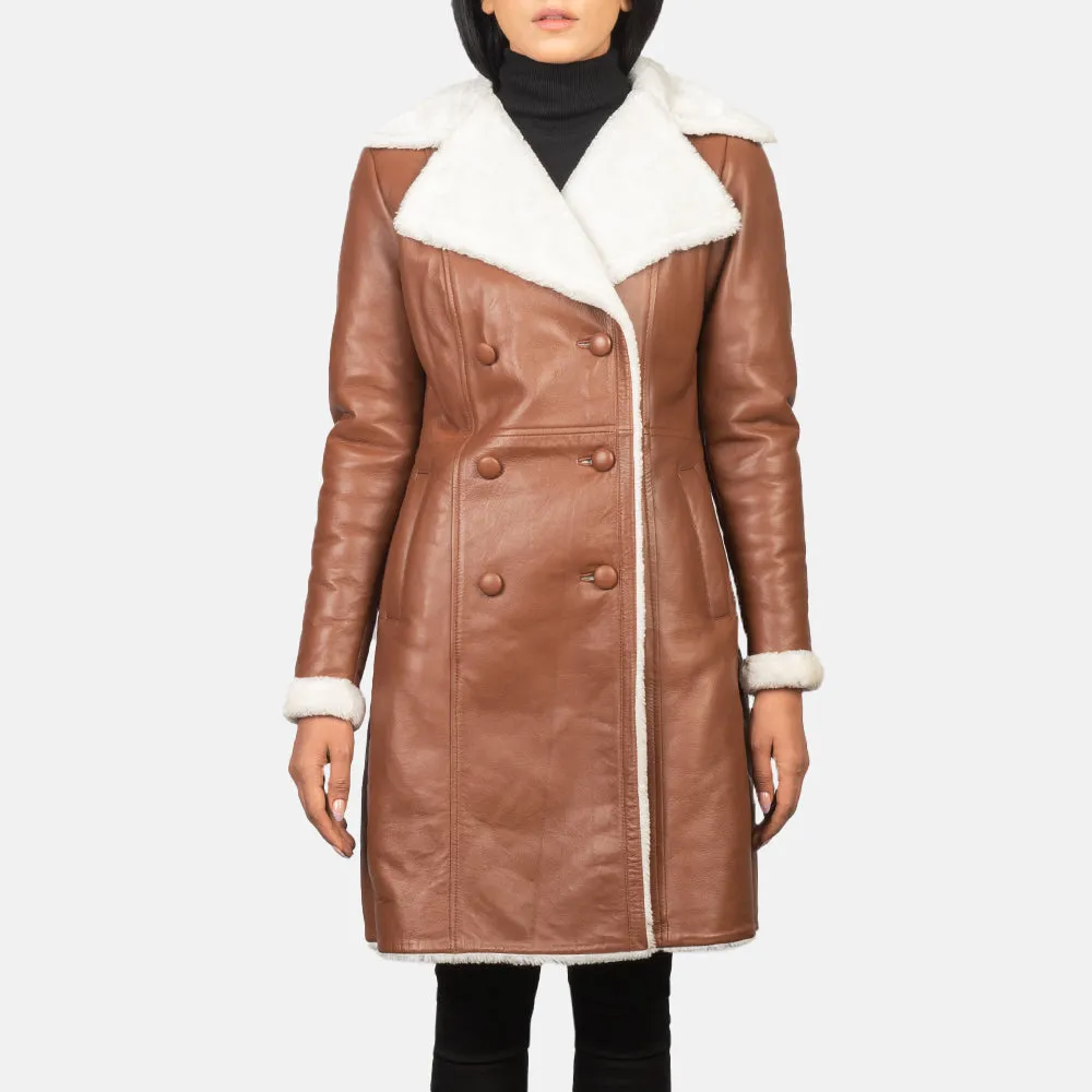Sheen Double Breasted Shearling Leather Coat