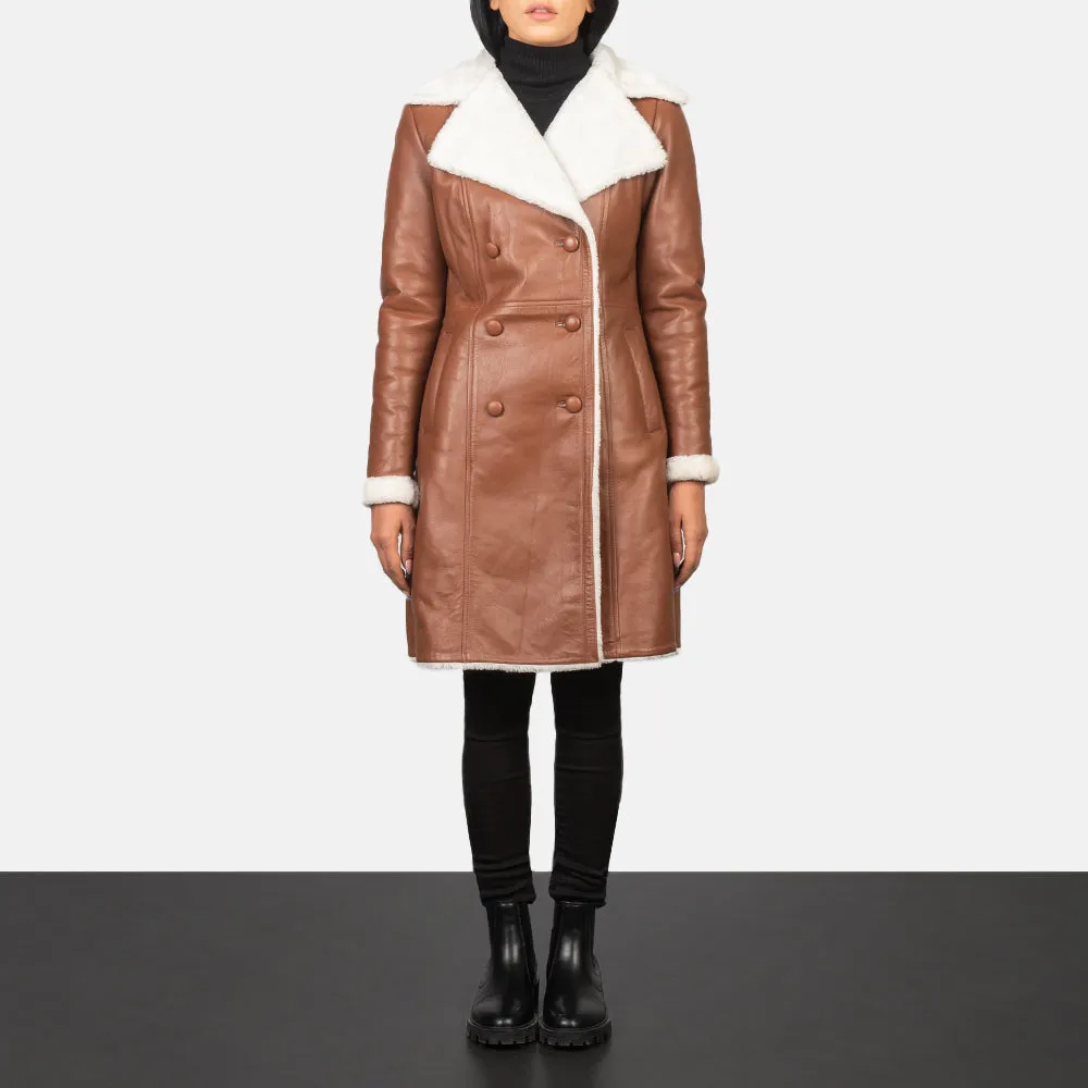 Sheen Double Breasted Shearling Leather Coat