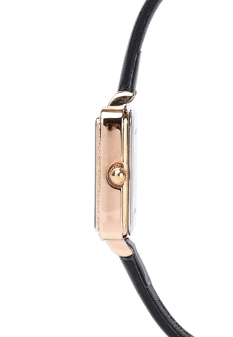 Shirley Rose Gold Leather Watch with Bangle Set (Black)