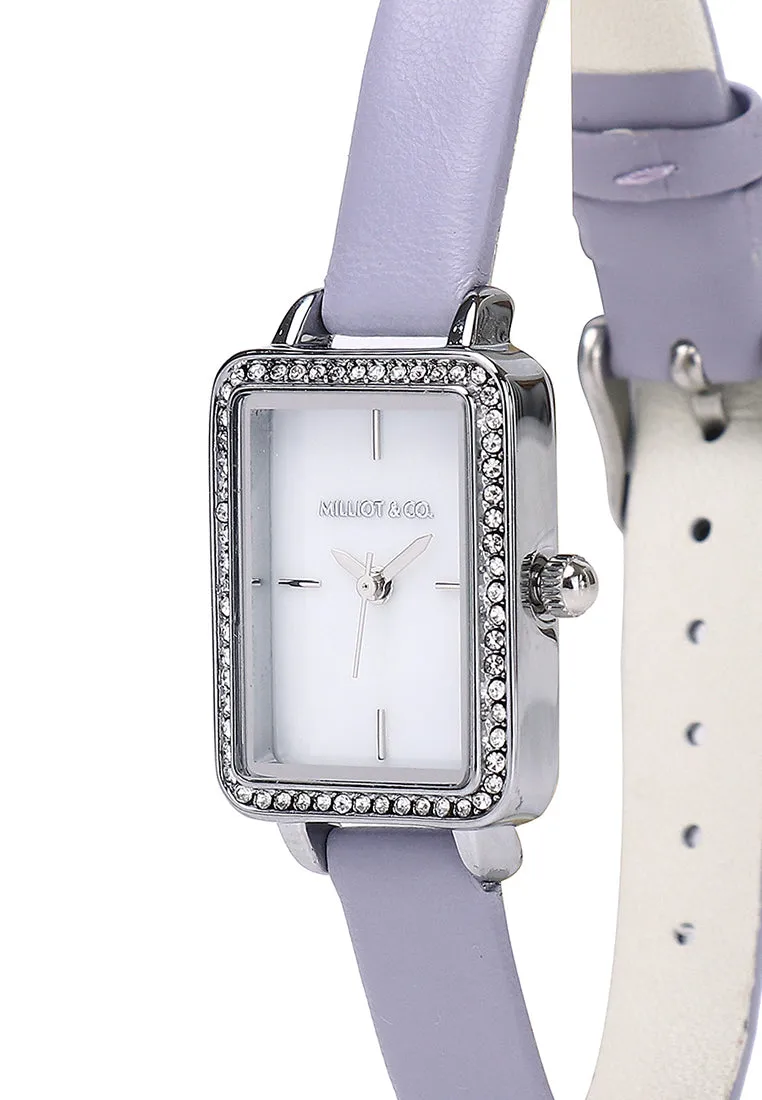 Shirley Silver Leather Watch with Bangle Set (Thistle)