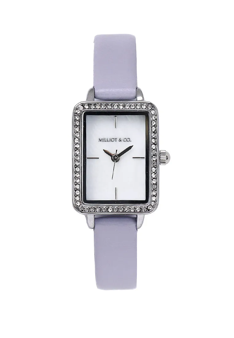 Shirley Silver Leather Watch with Bangle Set (Thistle)