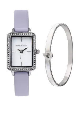 Shirley Silver Leather Watch with Bangle Set (Thistle)