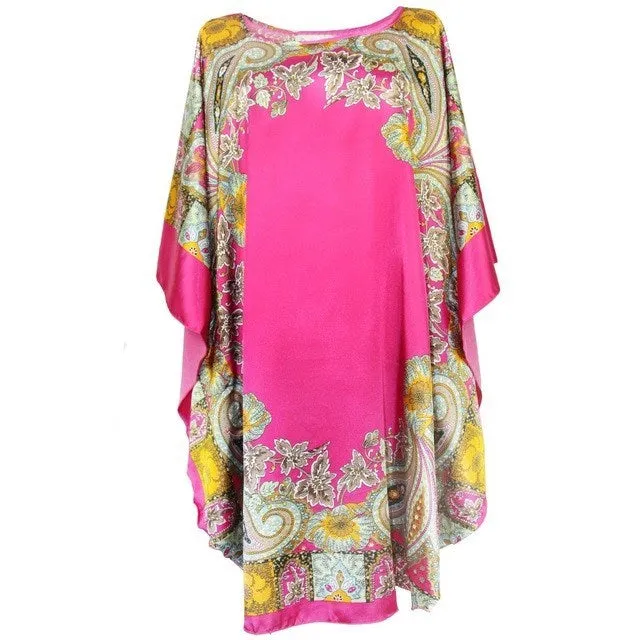 Silk-Feel Cotton Rayon Patterned Summer Robe