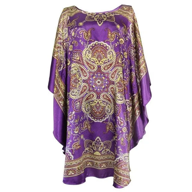 Silk-Feel Cotton Rayon Patterned Summer Robe