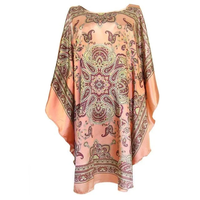 Silk-Feel Cotton Rayon Patterned Summer Robe