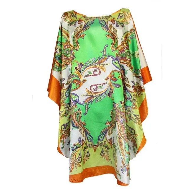 Silk-Feel Cotton Rayon Patterned Summer Robe