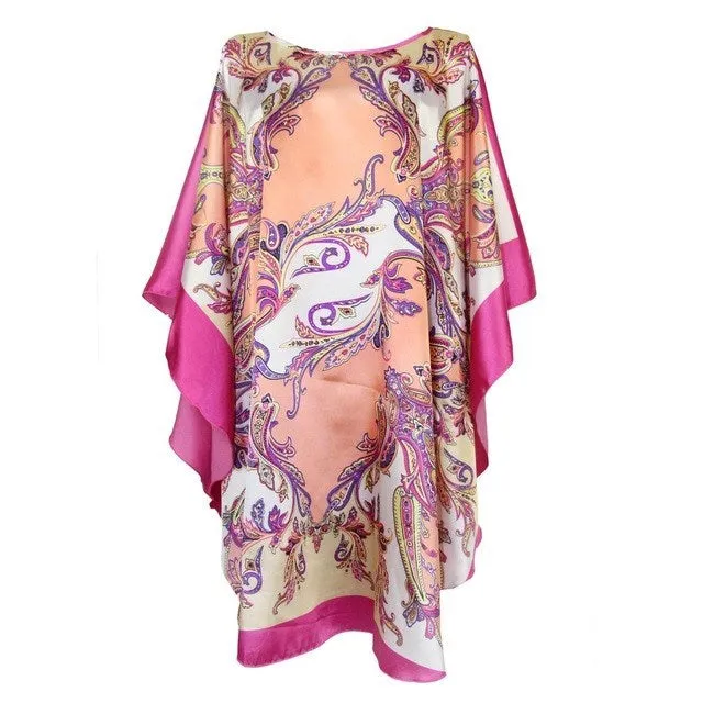 Silk-Feel Cotton Rayon Patterned Summer Robe