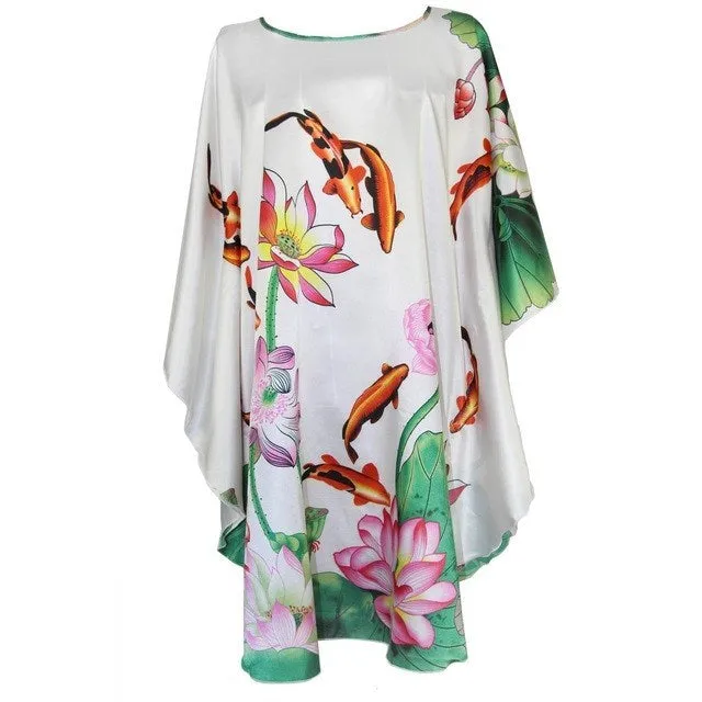 Silk-Feel Cotton Rayon Patterned Summer Robe