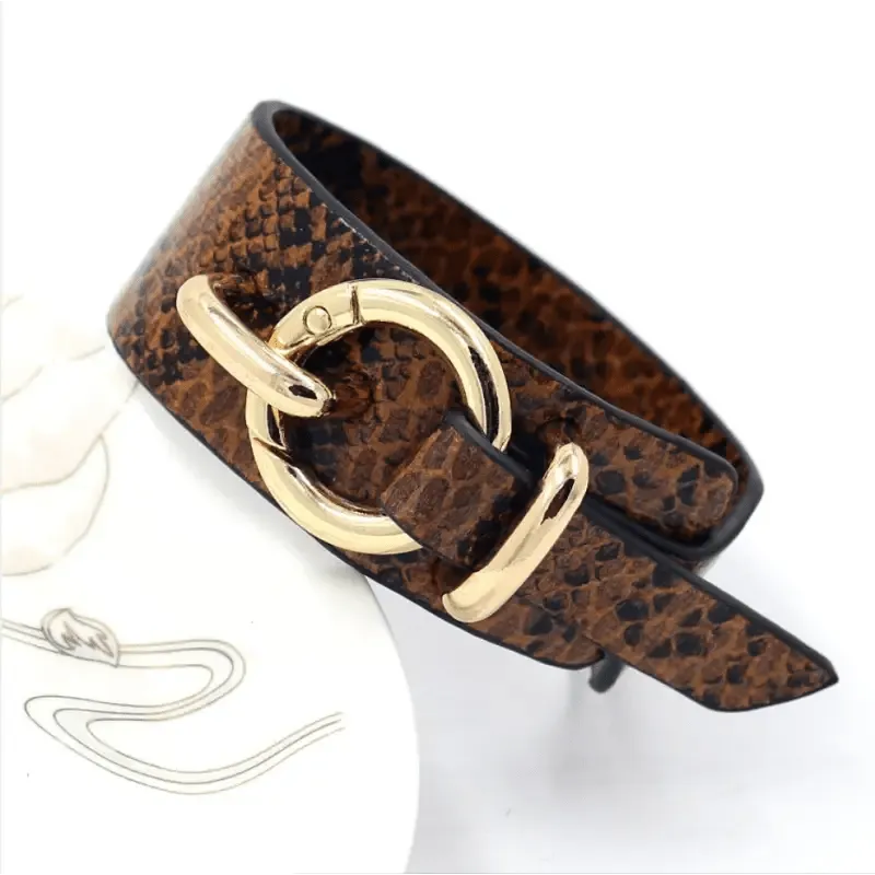 Snake Pattern Leather Wrap Bracelet with Adjustable Design - Eco-Friendly Alloy