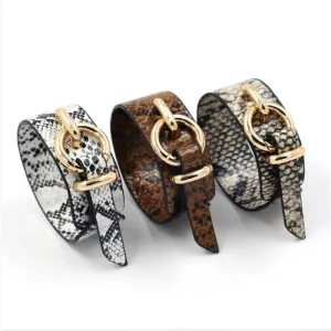 Snake Pattern Leather Wrap Bracelet with Adjustable Design - Eco-Friendly Alloy