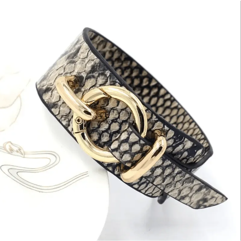 Snake Pattern Leather Wrap Bracelet with Adjustable Design - Eco-Friendly Alloy
