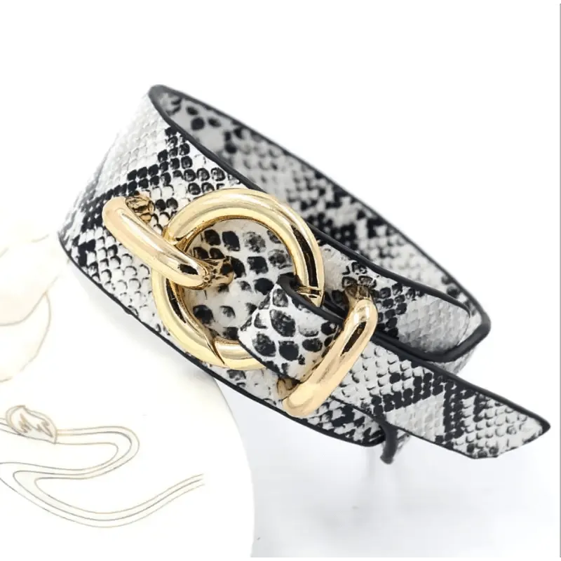 Snake Pattern Leather Wrap Bracelet with Adjustable Design - Eco-Friendly Alloy