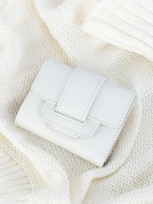 Snap Button Fold Over PU Wallet - White - FD ⚡