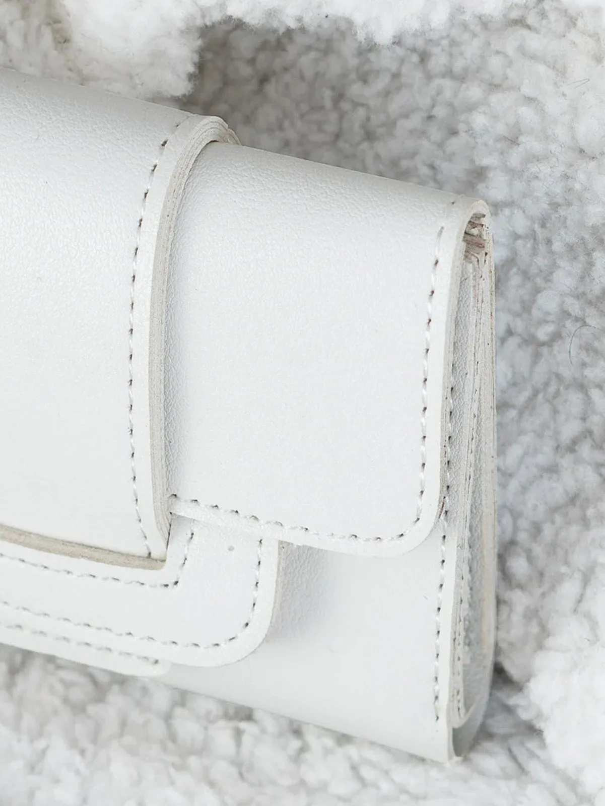 Snap Button Fold Over PU Wallet - White - FD ⚡