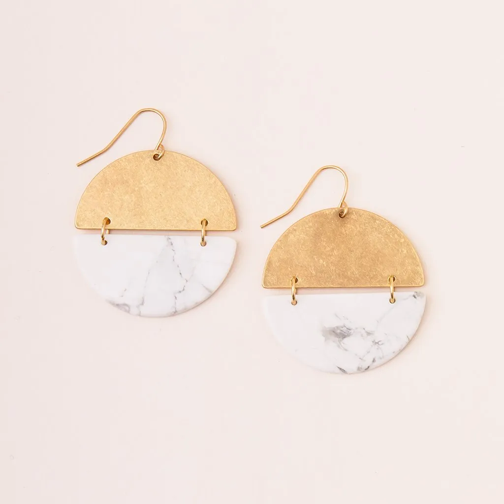 Stone Full Moon Earring - Howlite/Gold