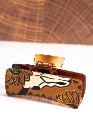 Sunflower And Steer Skull Western Hair Claw