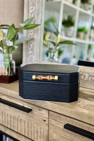 Tall Black Box with Bamboo Handle