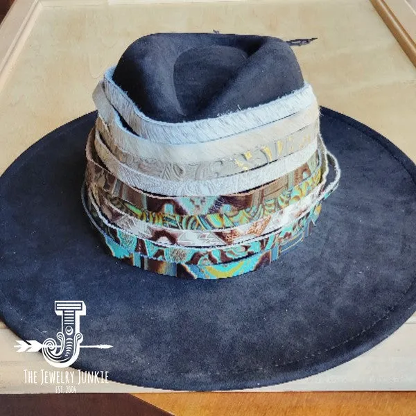 Tan Steer Embossed Leather Hatband only w/Turq