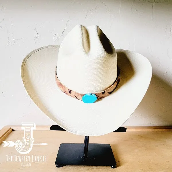 Tan Steer Embossed Leather Hatband only w/Turq