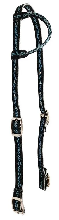 Teal Barbwire Design Nylon One Ear Headstall