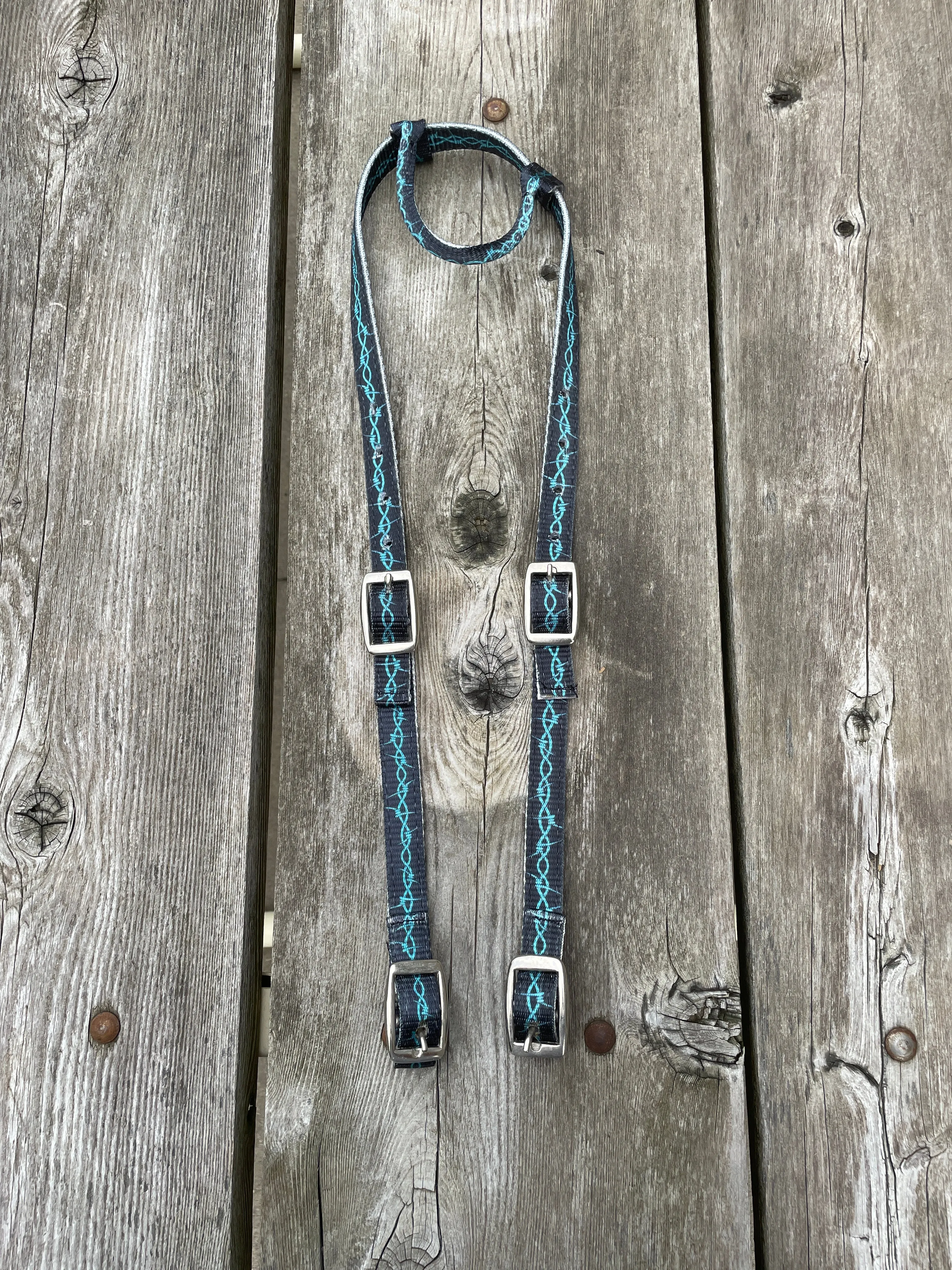 Teal Barbwire Design Nylon One Ear Headstall