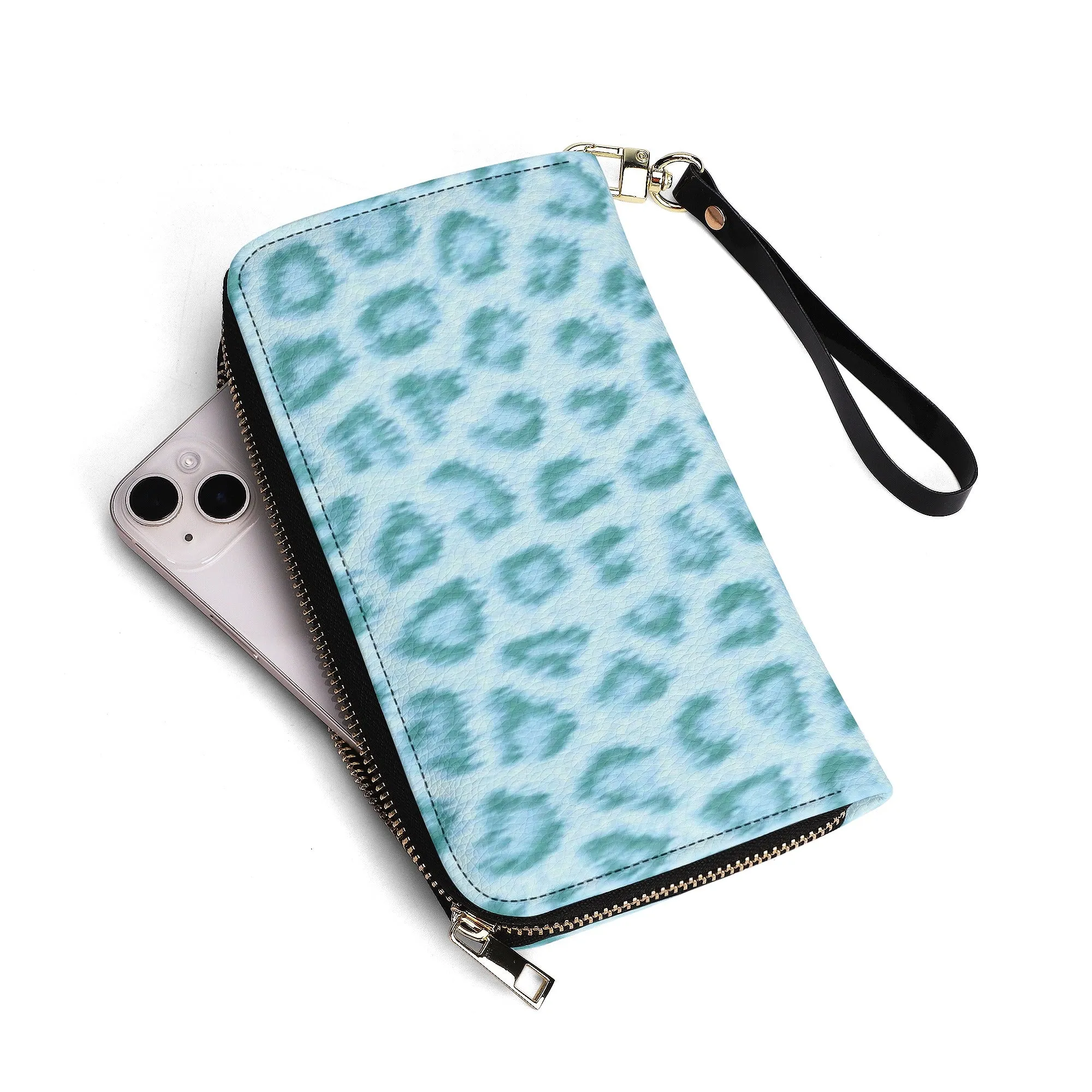 Teal Leopard Print PU Leather Wallet