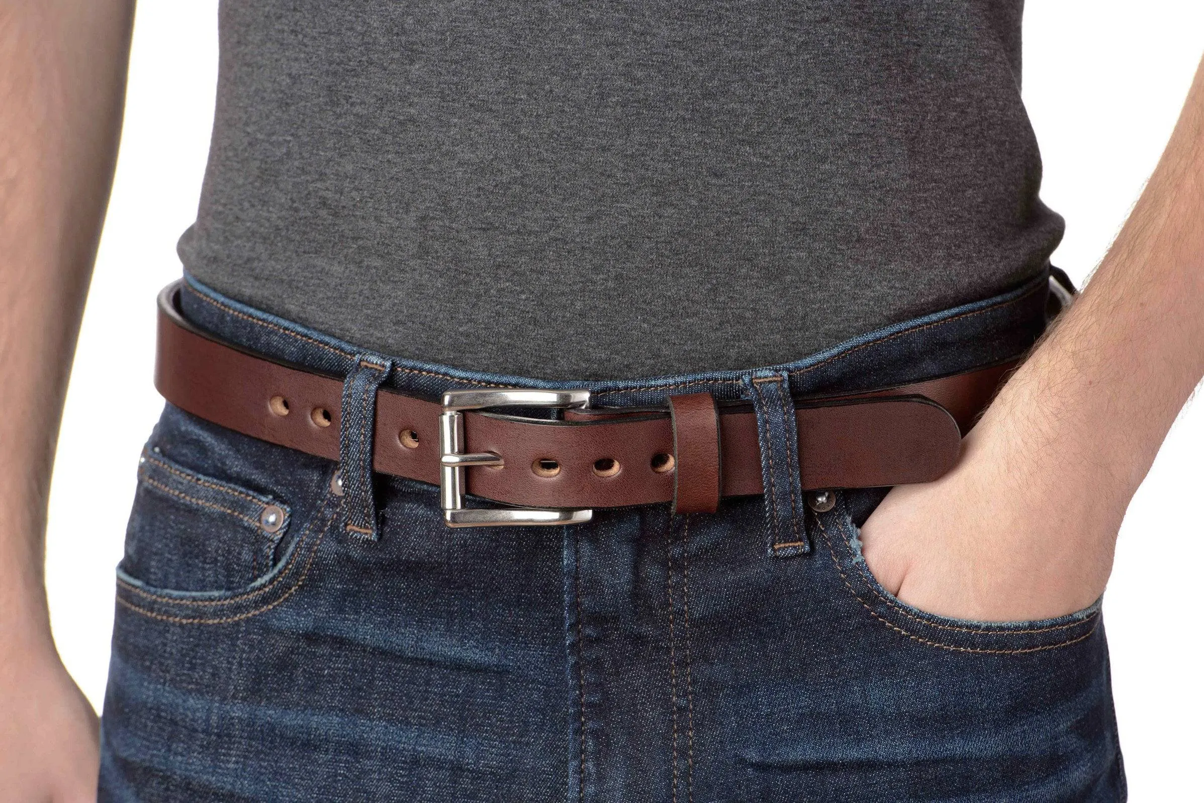 The Eastwood: Men's Brown Non Stitched Leather Belt Max Thick 1.25"