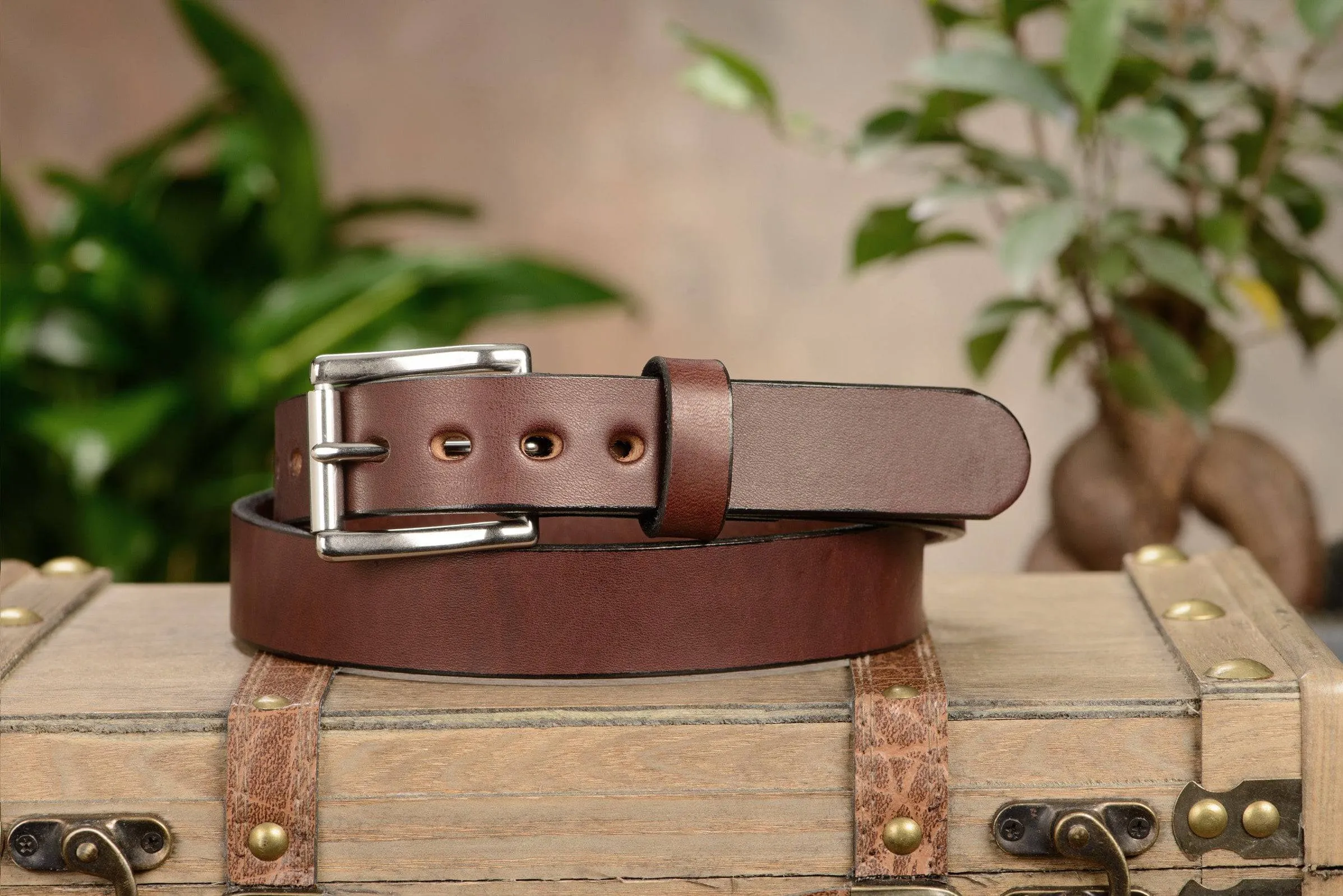 The Eastwood: Men's Brown Non Stitched Leather Belt Max Thick 1.25"