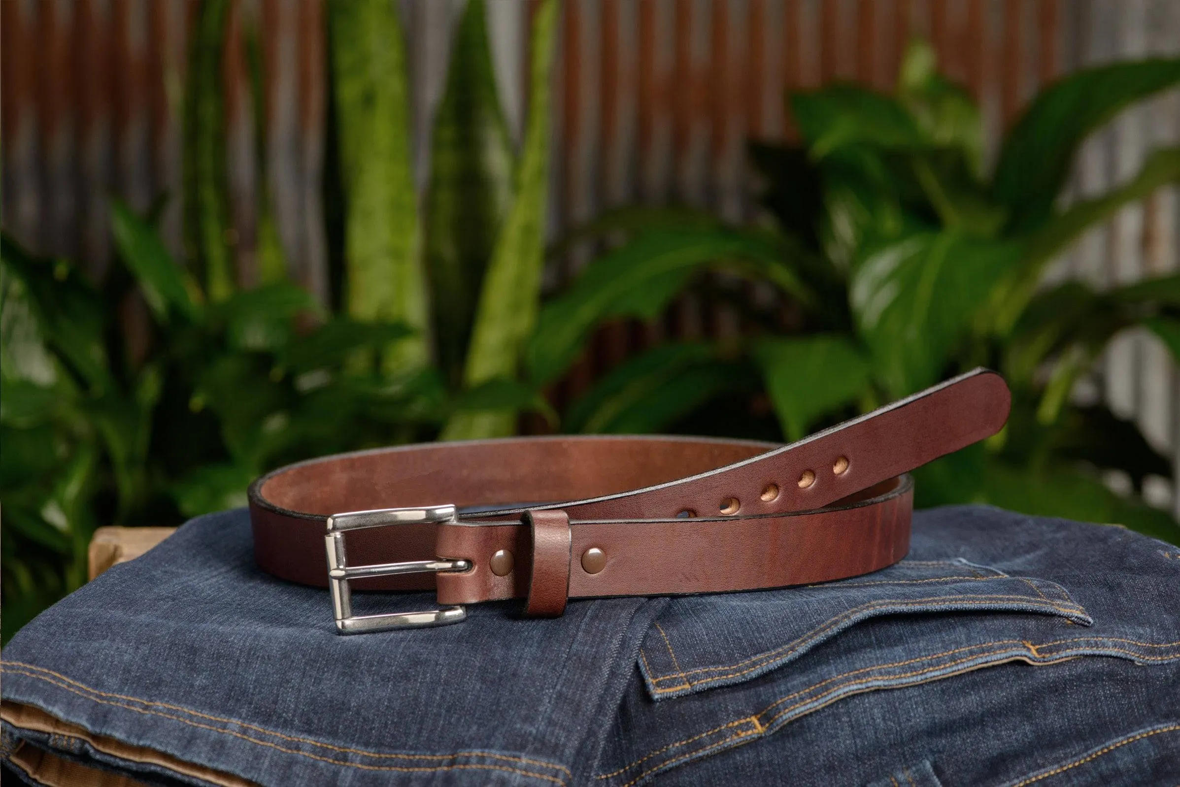 The Eastwood: Men's Brown Non Stitched Leather Belt Max Thick 1.25"
