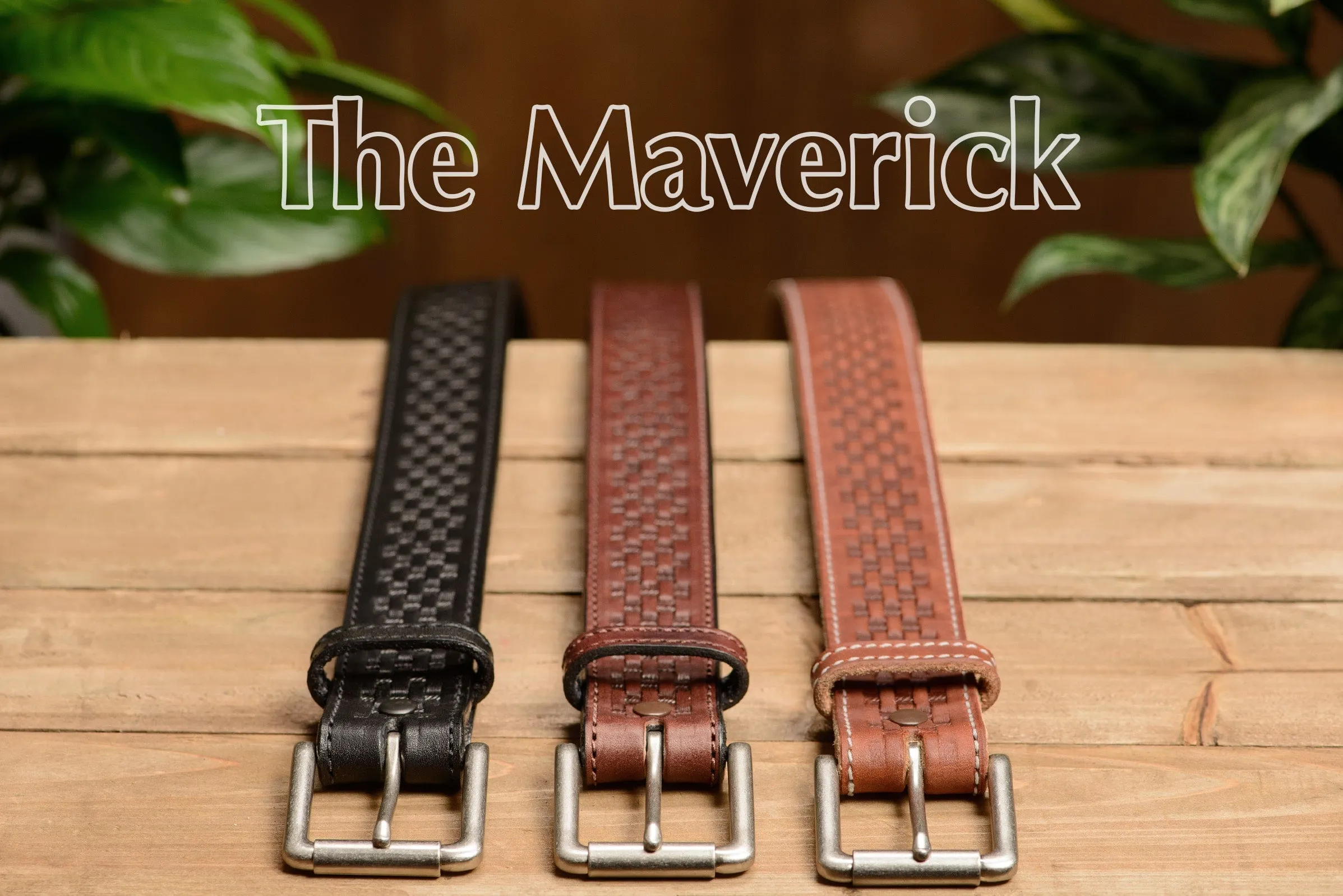 The Maverick: Brown Stitched Basket Weave 1.50"