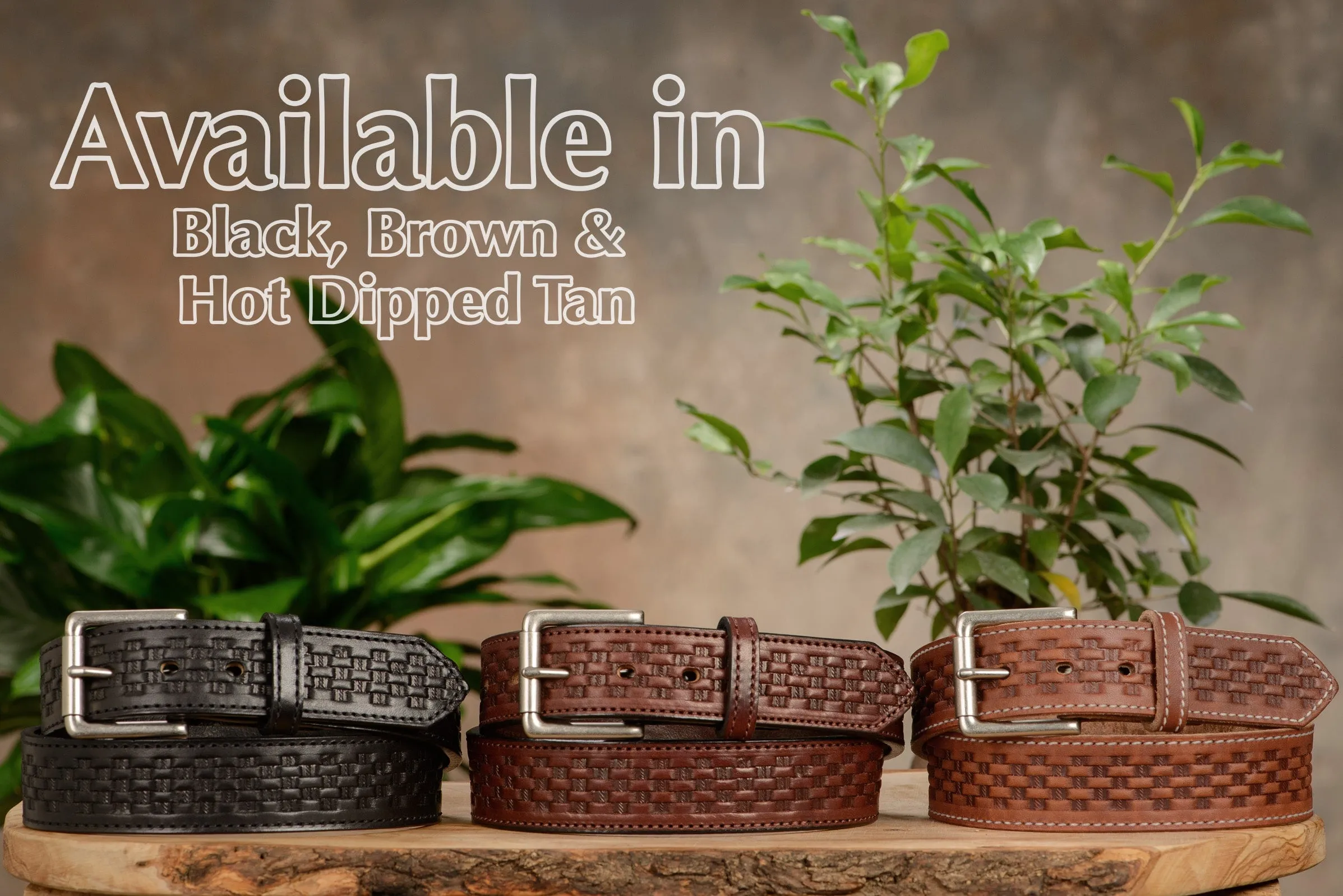 The Maverick: Brown Stitched Basket Weave 1.50"