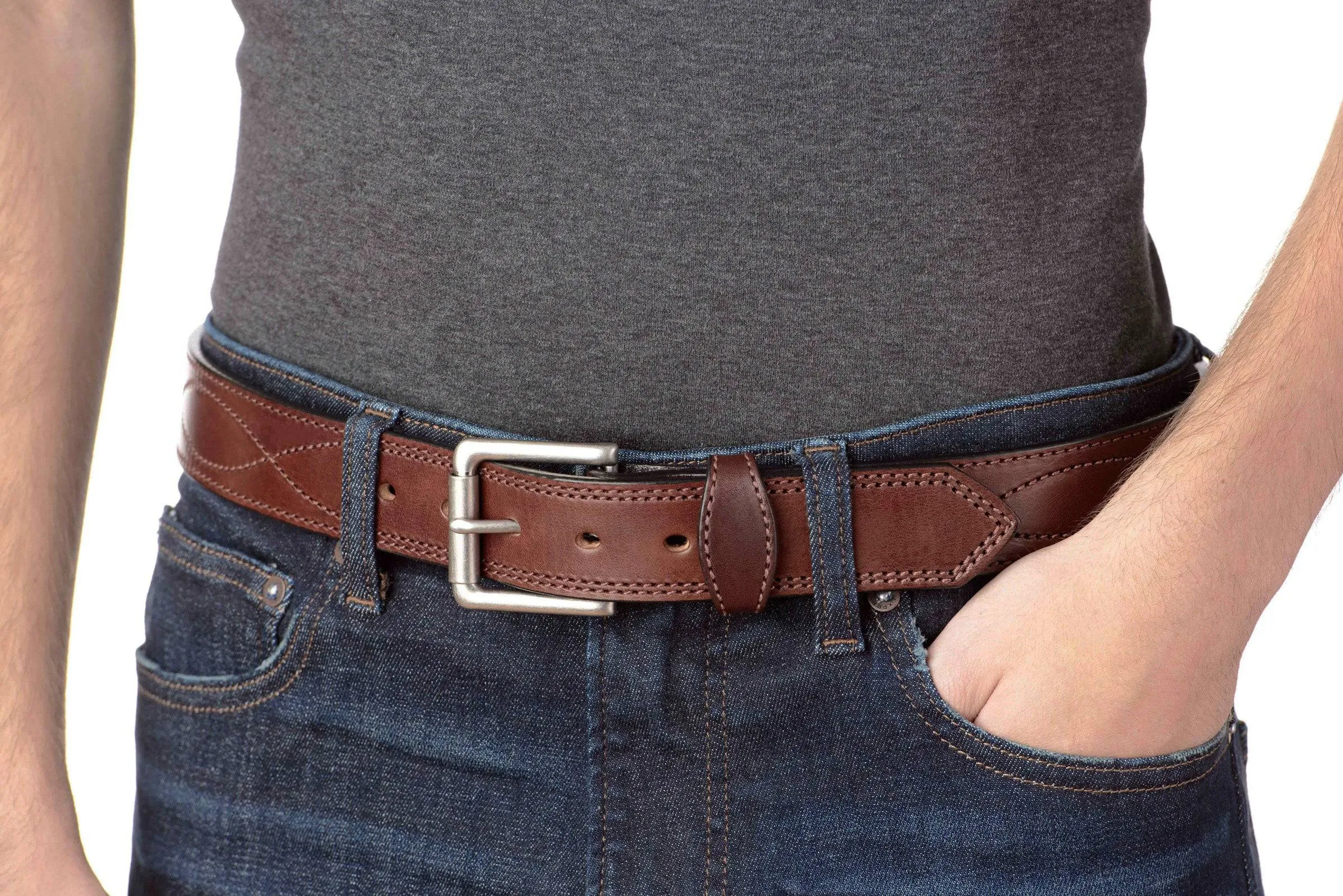 The Maverick: Men's Brown Figure 8 Stitched Leather Belt With Brown Thread 1.50"