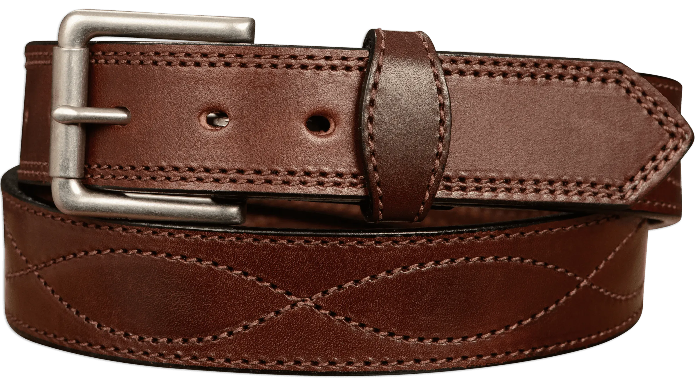 The Maverick: Men's Brown Figure 8 Stitched Leather Belt With Brown Thread 1.50"