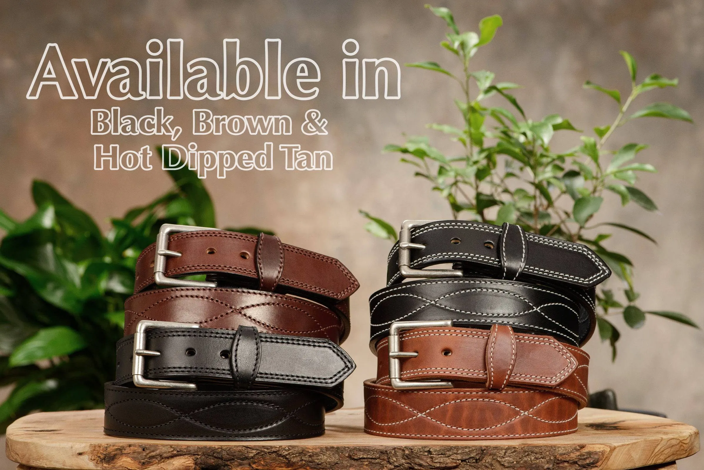 The Maverick: Men's Brown Figure 8 Stitched Leather Belt With Brown Thread 1.50"