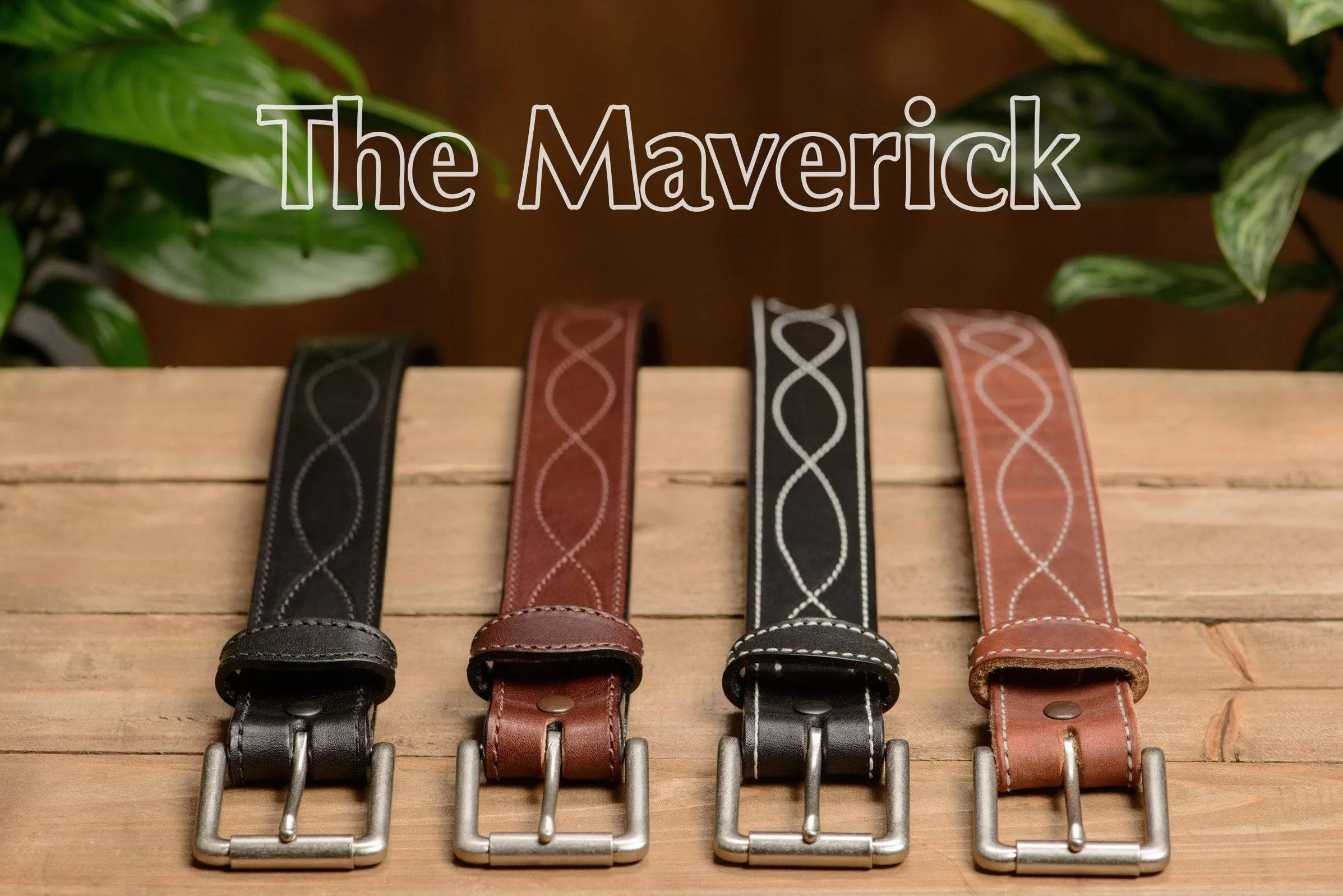 The Maverick: Men's Hot Dipped Tan Figure 8 Stitched Leather Belt With White Thread 1.50"