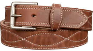 The Maverick: Men's Hot Dipped Tan Figure 8 Stitched Leather Belt With White Thread 1.50"