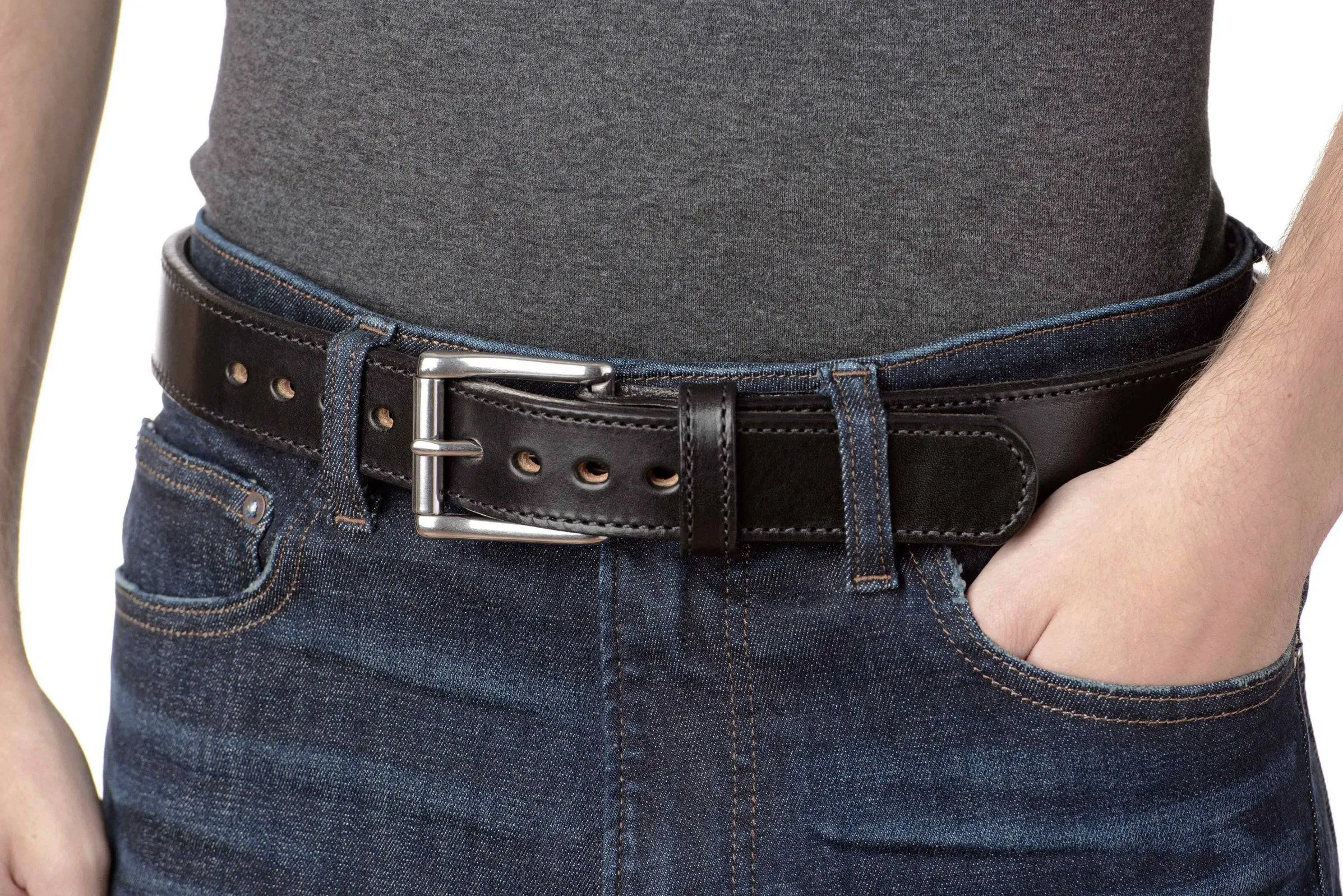 The Norris: Men's Black Stitched Leather Belt Max Thick With Steel Core 1.50"