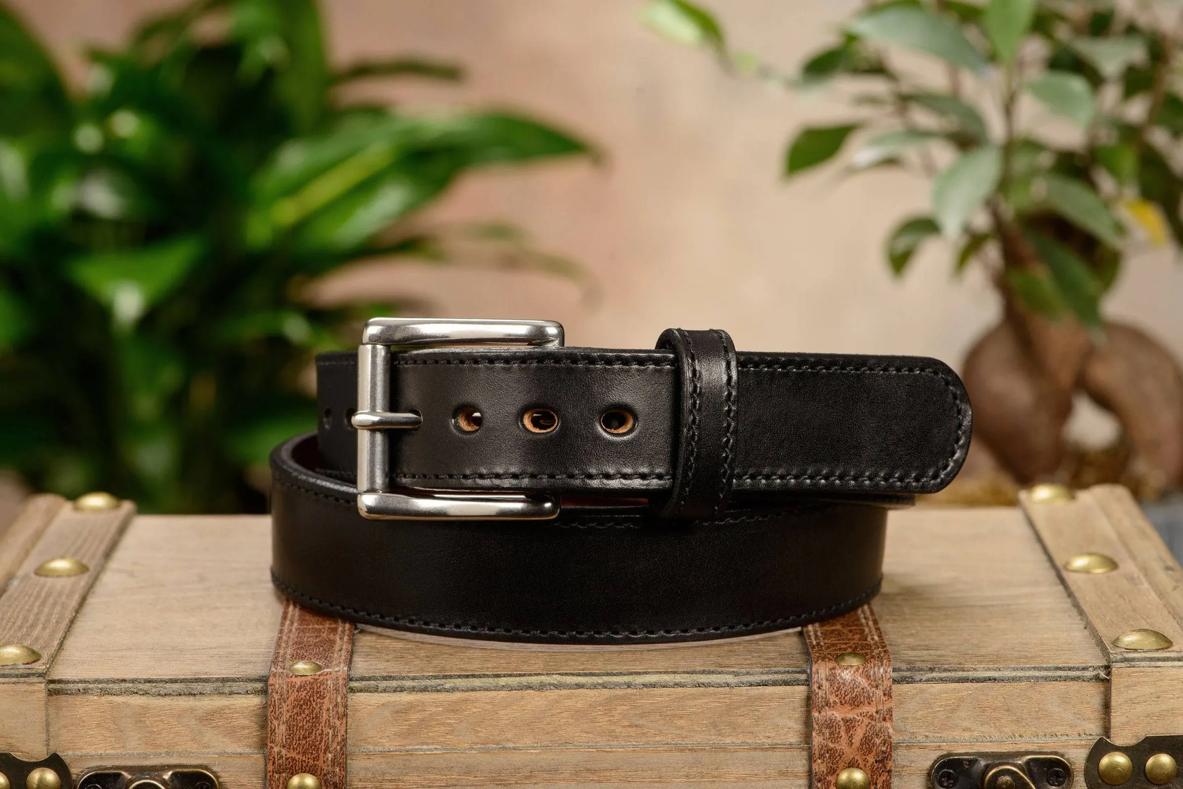 The Norris: Men's Black Stitched Leather Belt Max Thick With Steel Core 1.50"