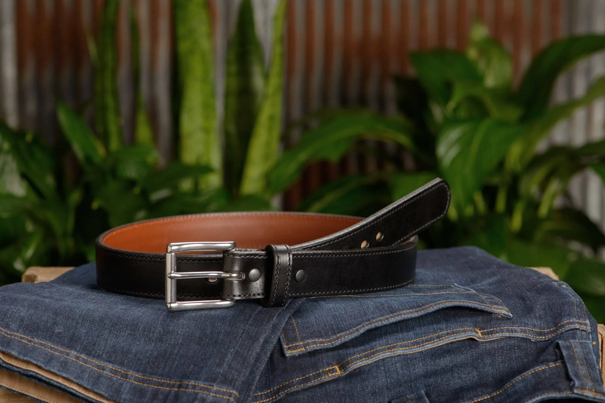 The Norris: Men's Black Stitched Leather Belt Max Thick With Steel Core 1.50"