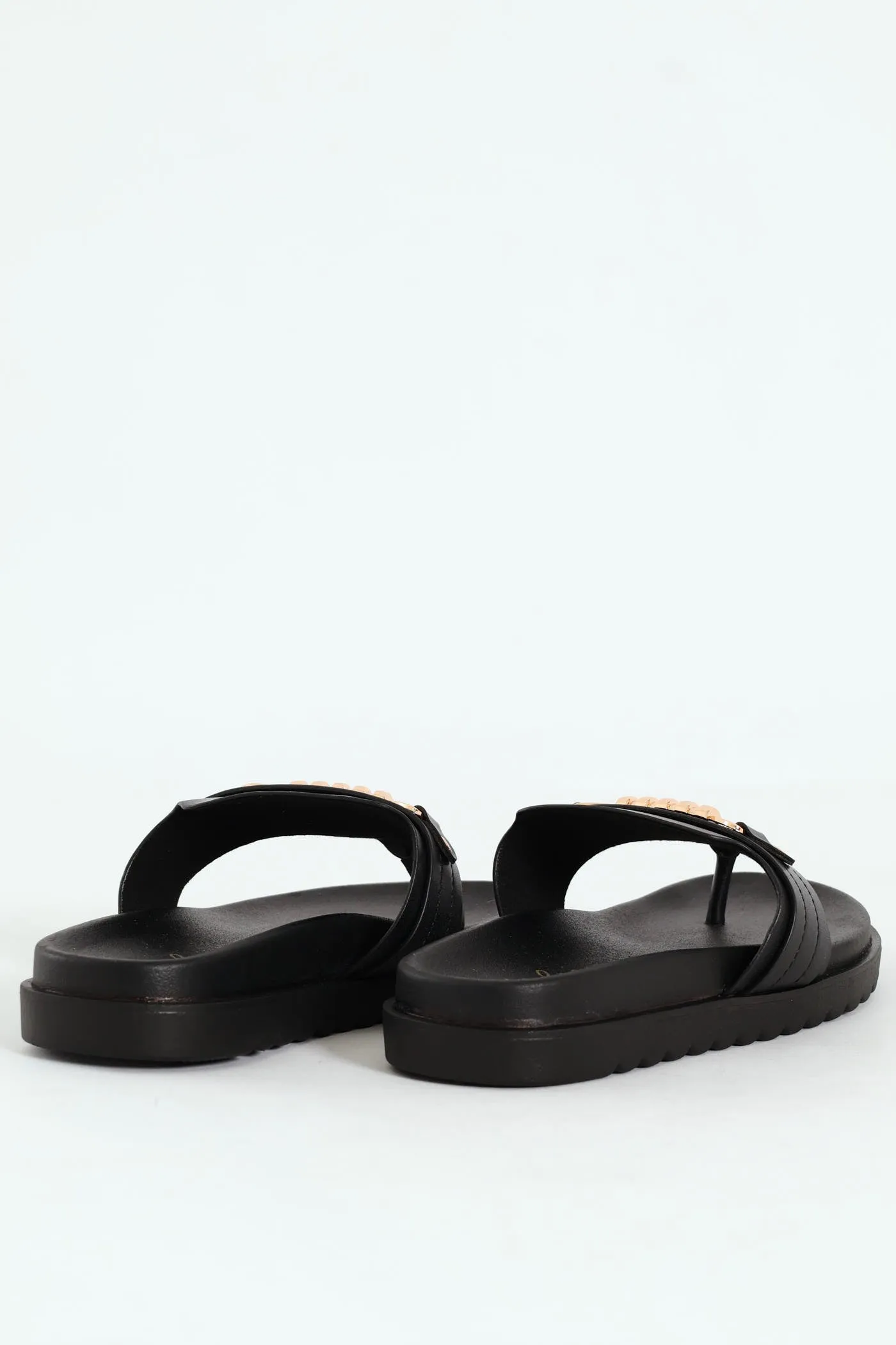 Thong Sandals With Chain Detail - Black