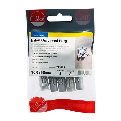 TIMCO Nylon Universal Plugs - 10.0 x 50 (5pcs)