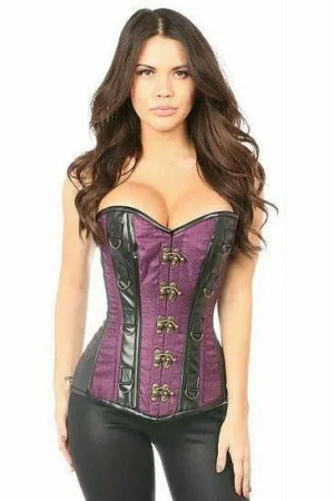 Top Drawer Plum Brocade & Faux Leather Steel Boned Corset