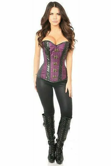 Top Drawer Plum Brocade & Faux Leather Steel Boned Corset